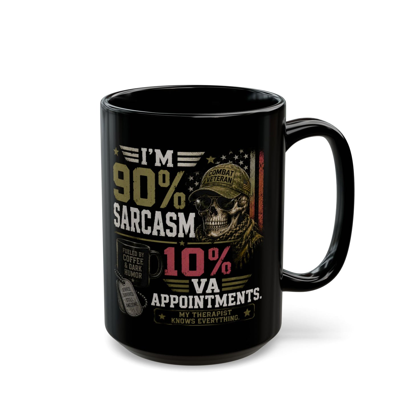 Mug - "I’m 90% Sarcasm, 10% VA Appointments" Veteran Black Coffee Mug