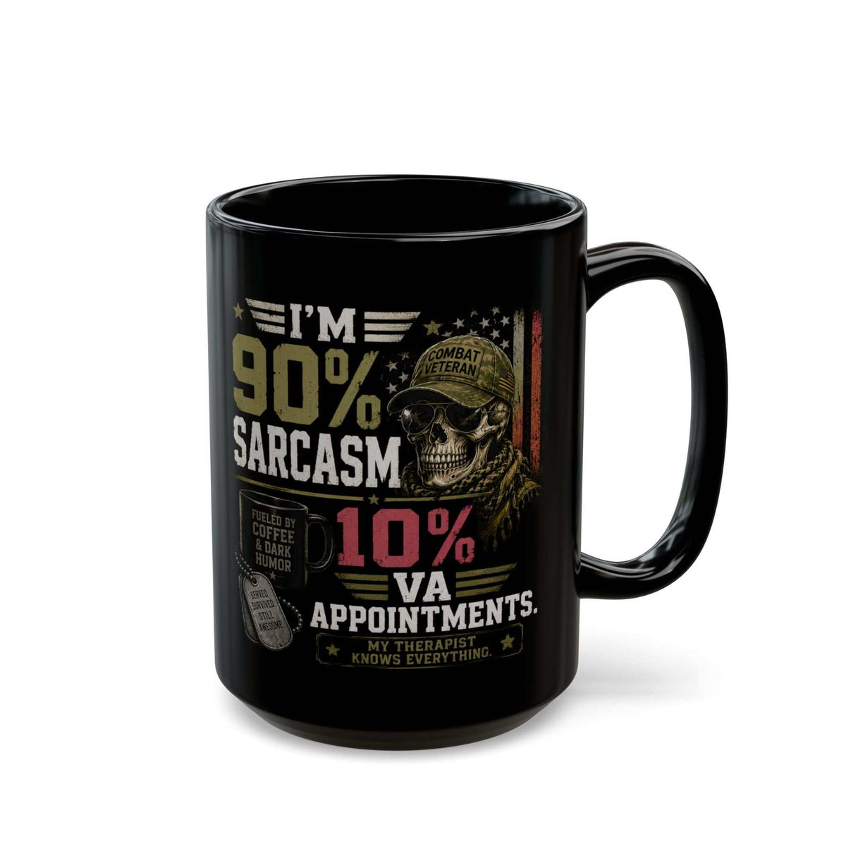Mug - "I’m 90% Sarcasm, 10% VA Appointments" Veteran Black Coffee Mug