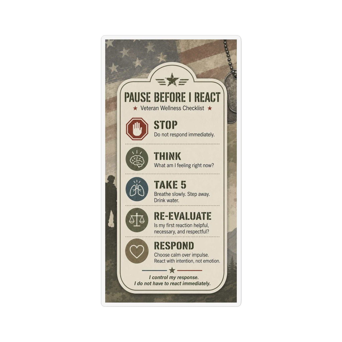 Pause Before I React Magnet veteran wellness checklist magnetic reminder with matte finish and vibrant colors on flexible vinyl