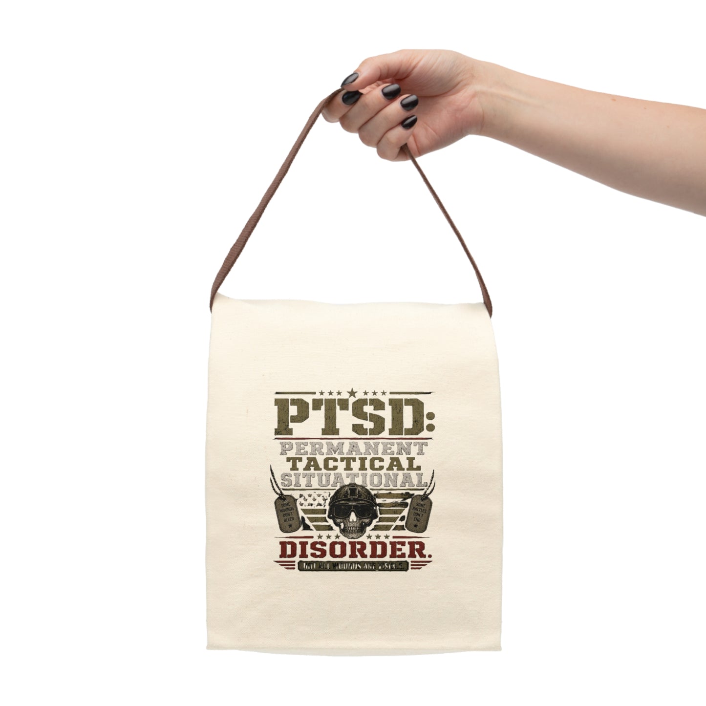 PTSD Tactical Situational Disorder Canvas Lunch Bag — Military Skull Design