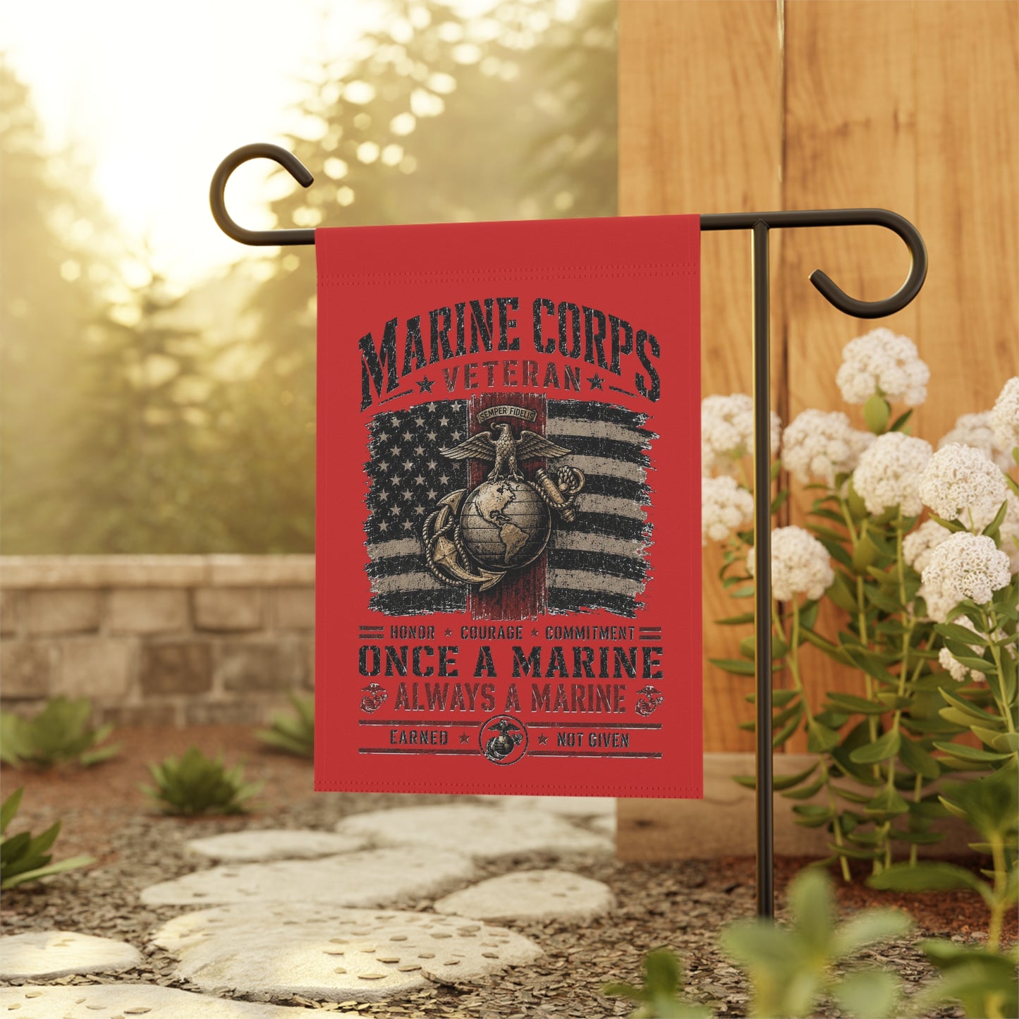 Marine Corps Veteran Garden Flag — Once A Marine, Always A Marine Memorial Banner
