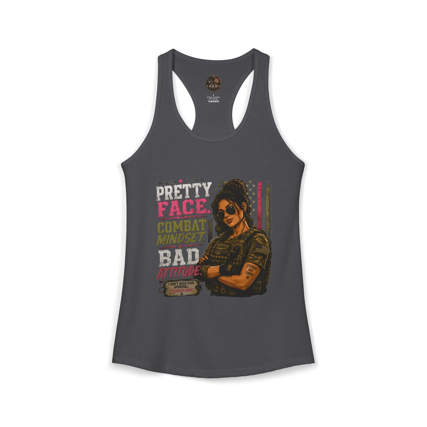 Women's Racerback Tank - "Pretty Face, Combat Mindset"