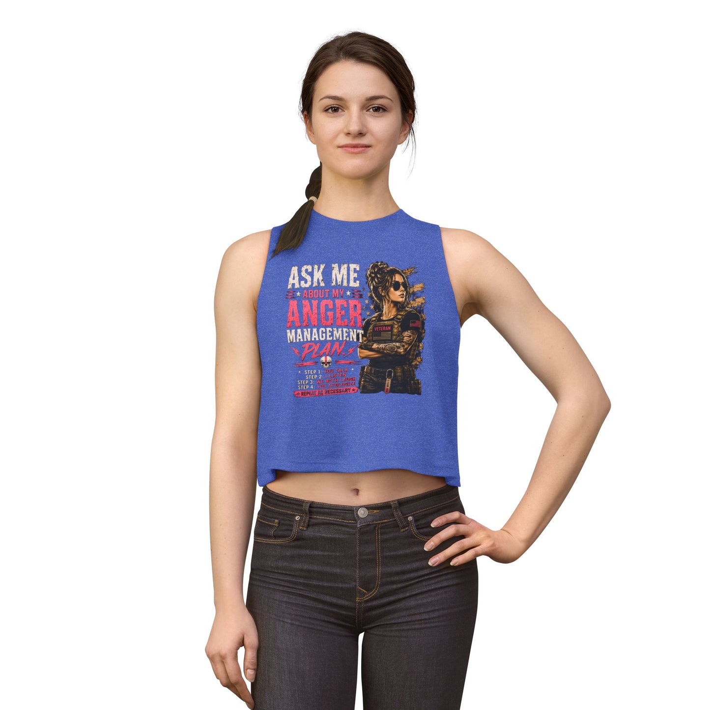 Women's Crop Top - "Ask Me About My Anger Management Plan" Graphic Tank for Strong, Sassy Women
