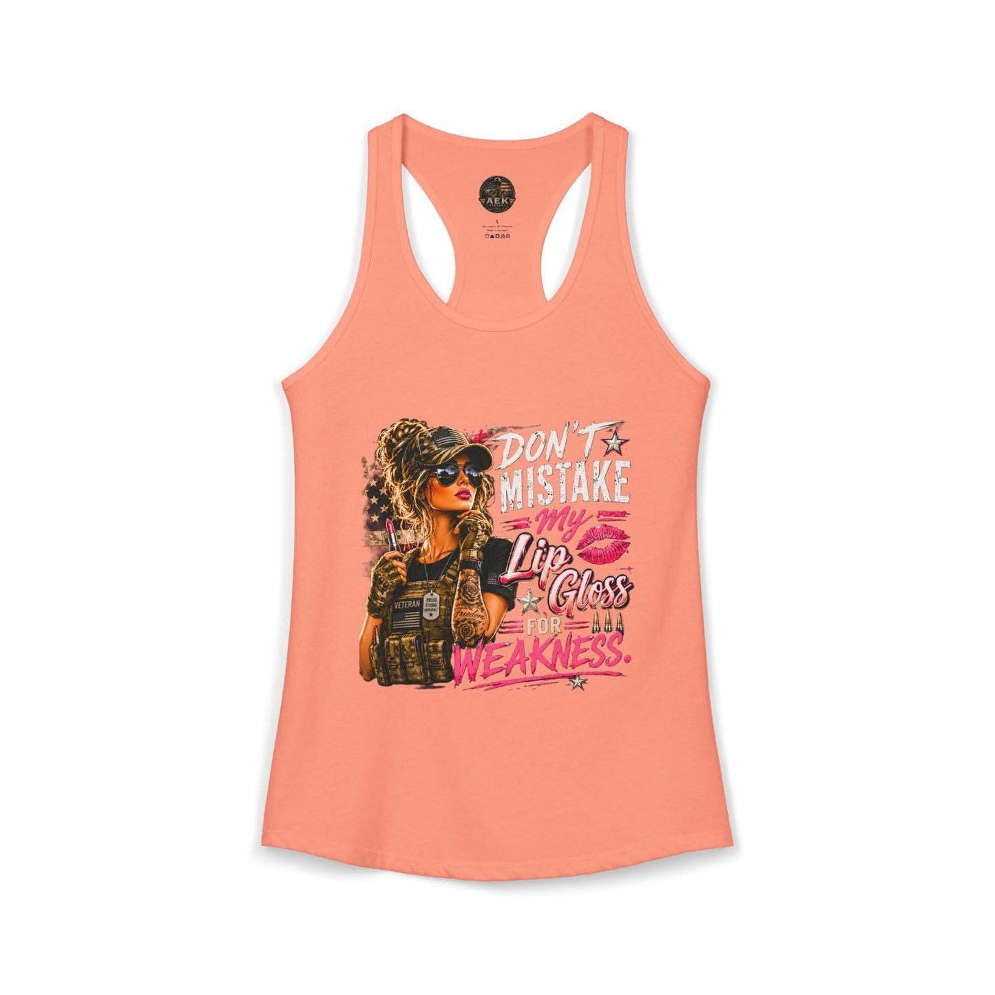 Women's Racerback Tank - "Don't Mistake My Lip Gloss for Weakness"