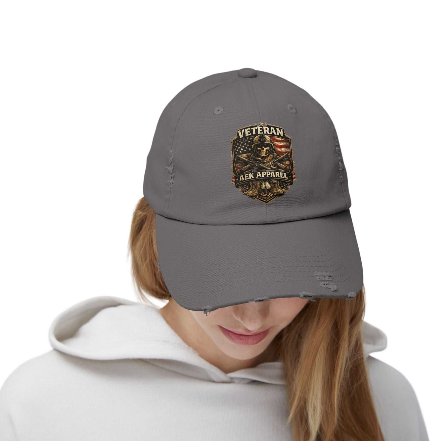 Veteran Distressed Cap - AEK Apparel Patriotic Military Hat
