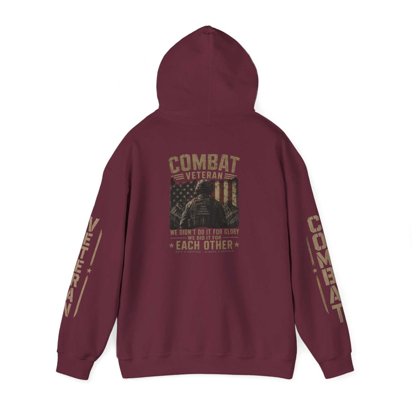 Combat Veteran Hoodie — Patriotic Military Veteran Sweatshirt with 'Combat Veteran' Sleeve Graphics