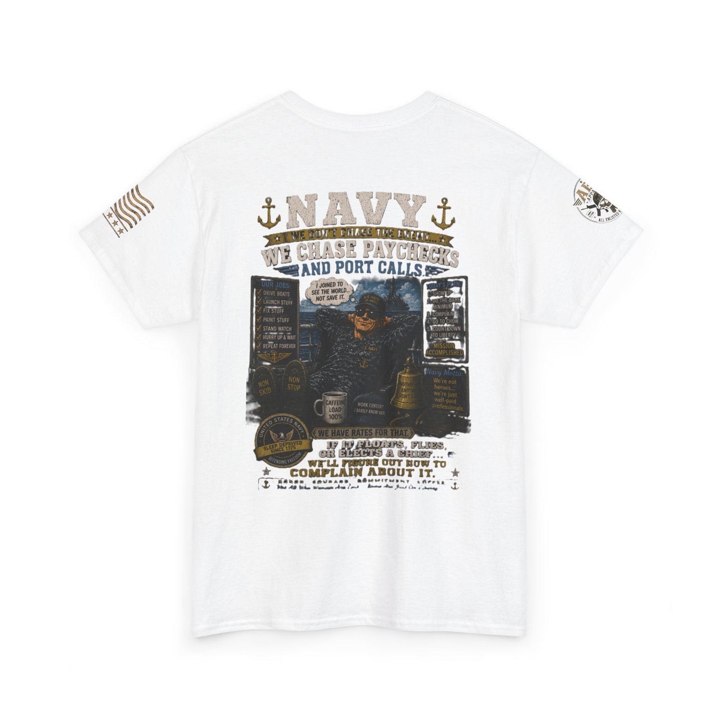 Navy Veteran Graphic Tee – 'Navy: Sea, Ports & Pride' Cotton T-Shirt