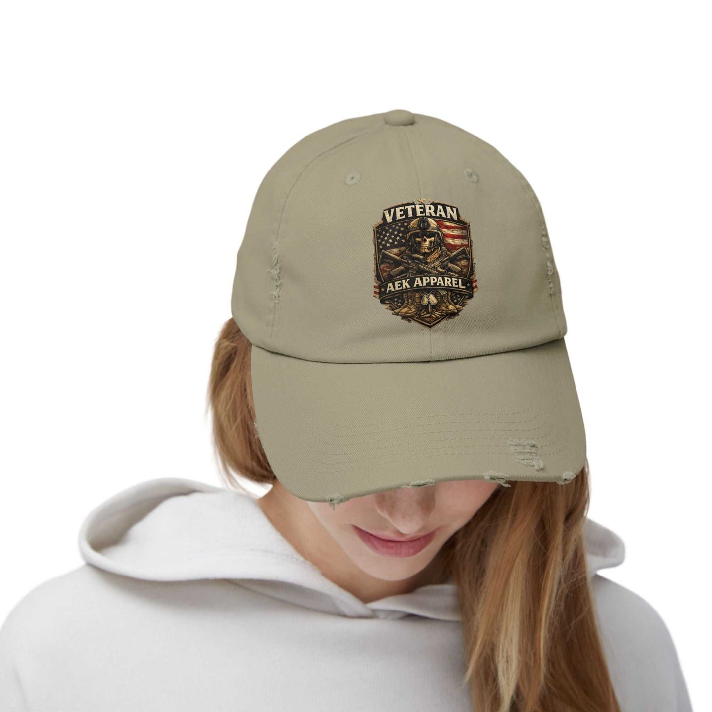 Veteran Distressed Cap - AEK Apparel Patriotic Military Hat