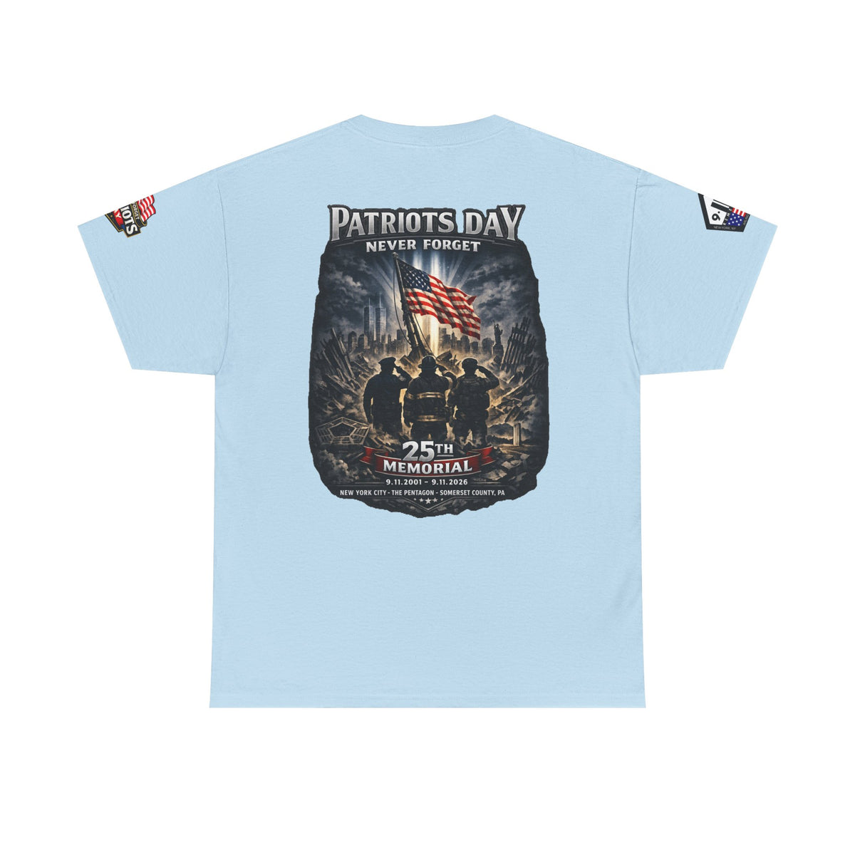 NYARNG Patriots Day Memorial Tee – "Never Forget" 25th Anniversary American Flag Shirt