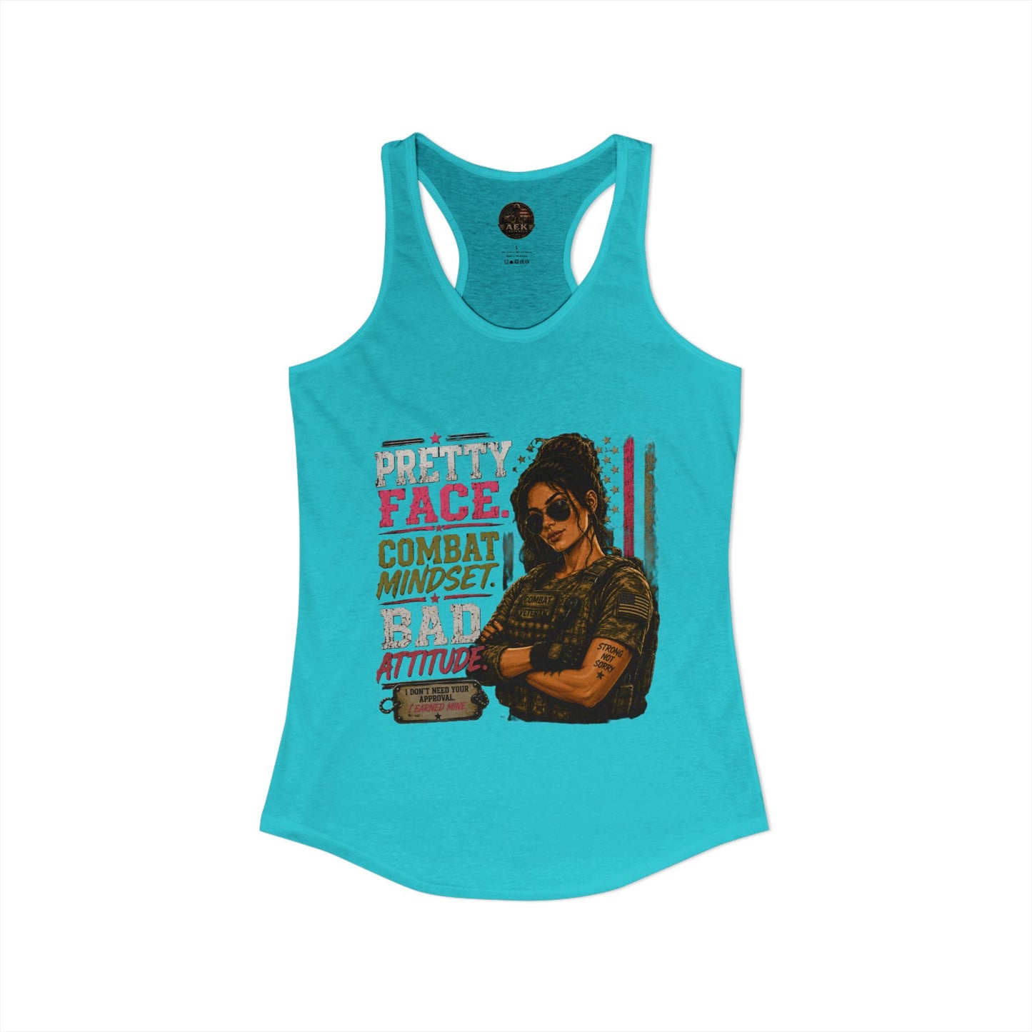 Women's Racerback Tank - "Pretty Face, Combat Mindset"
