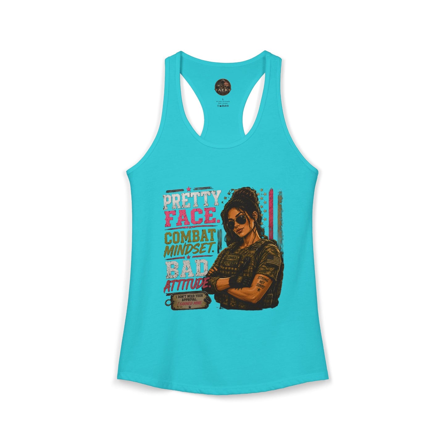 Women's Racerback Tank - "Pretty Face, Combat Mindset"