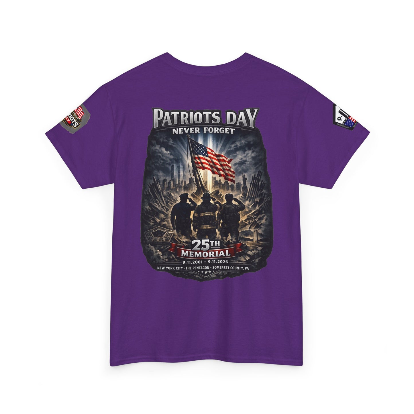 NYARNG Patriots Day Memorial Tee – "Never Forget" 25th Anniversary American Flag Shirt
