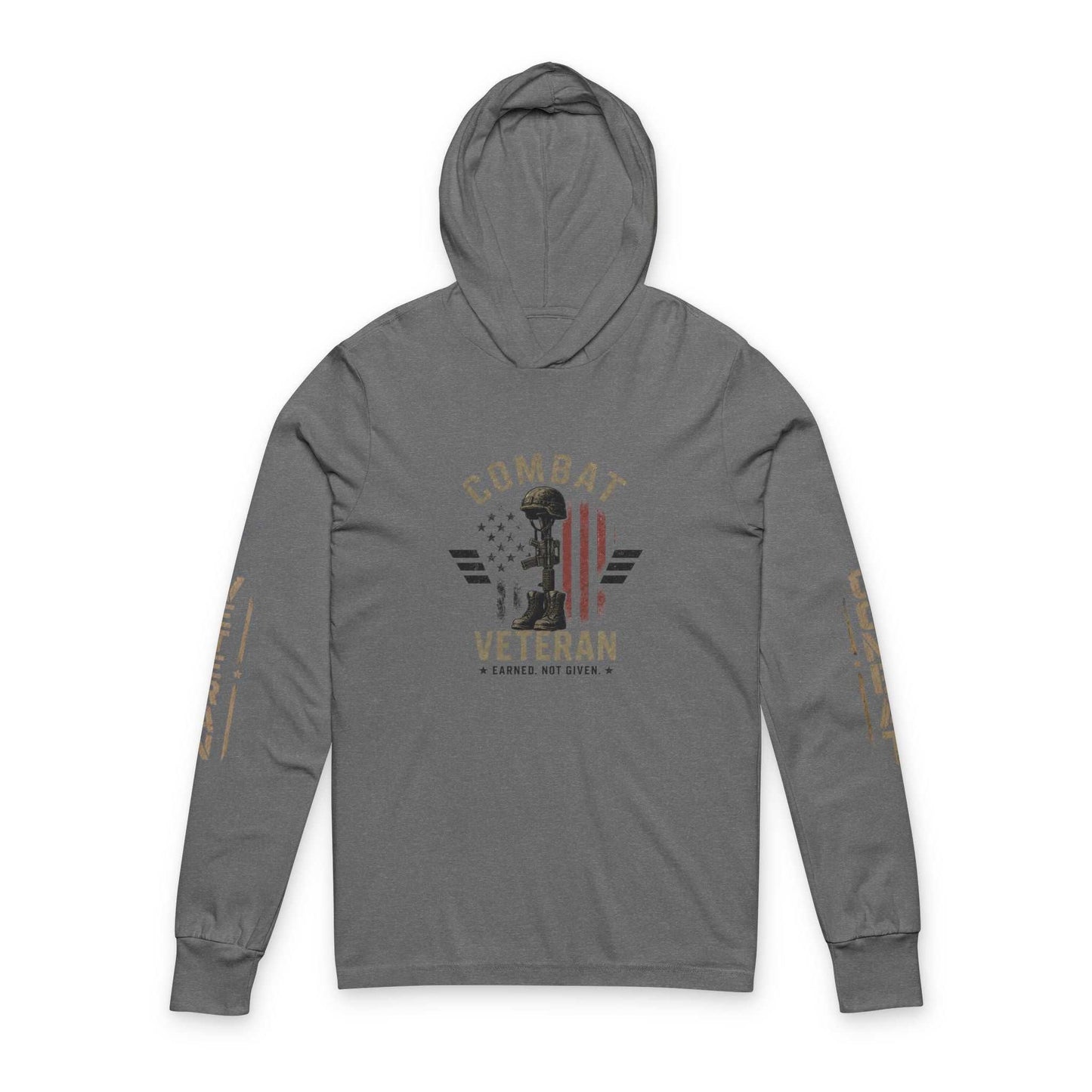 Combat Veteran Hooded Long-Sleeve Tee — Fallen Soldier Tribute Graphic