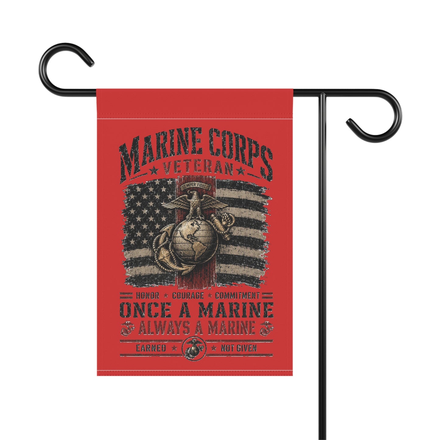 Marine Corps Veteran Garden Flag — Once A Marine, Always A Marine Memorial Banner