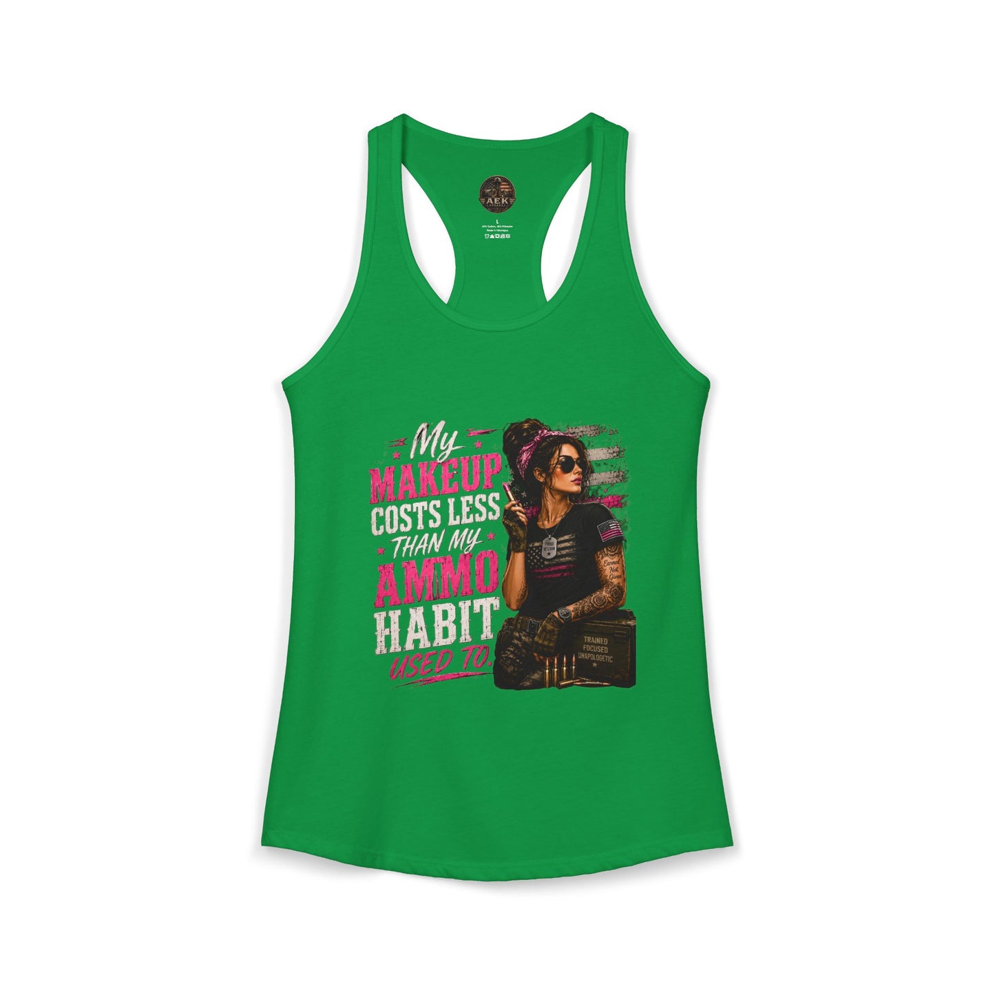 Women's Racerback Tank - "My Makeup Cost More Than My Ammo"