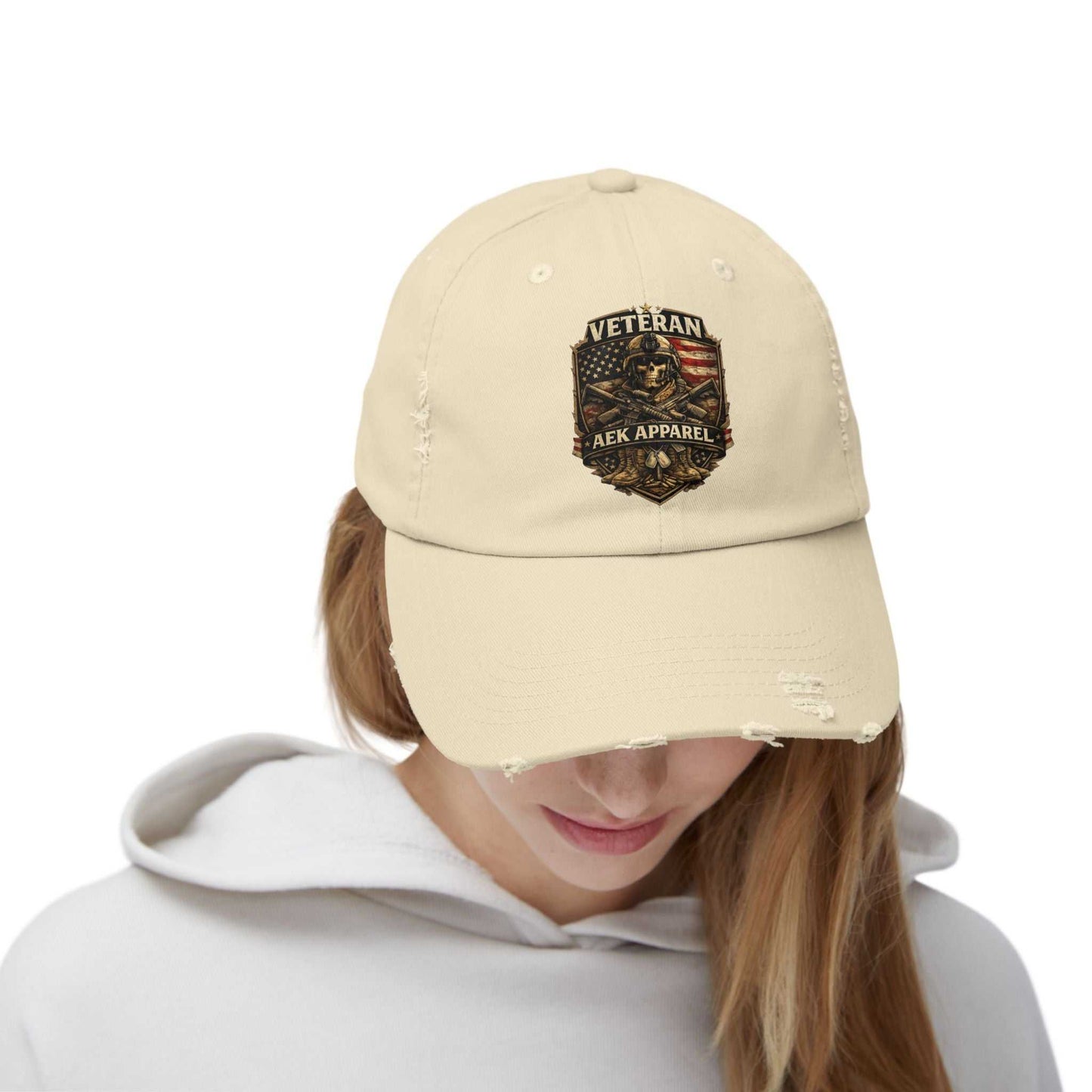 Veteran Distressed Cap - AEK Apparel Patriotic Military Hat