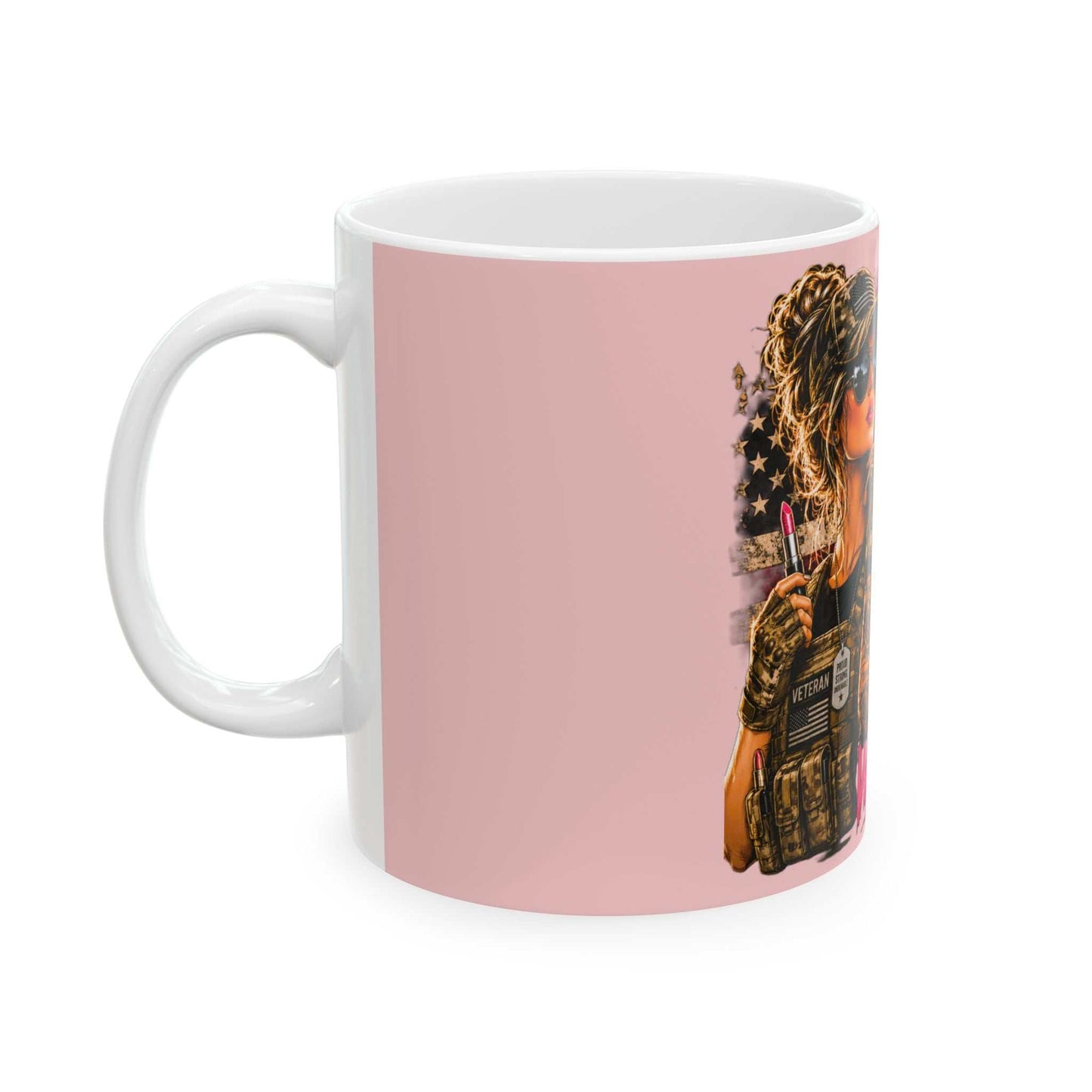 Ceramic Mug — "Don't Mistake My Lip Gloss for Weakness" Military Chic Pink Coffee Mug