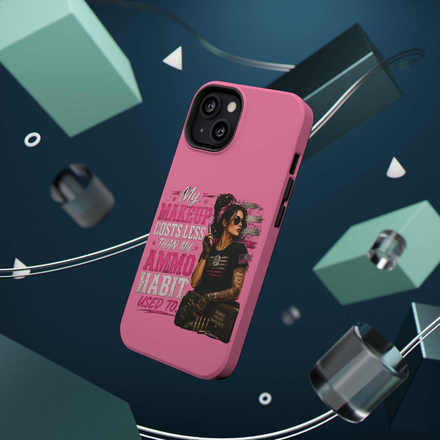 Impact-Resistant Phone Case — "My Makeup Costs Less Than My Ammo Habit Used To" Pink Tactical Design