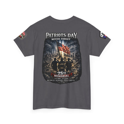 NYARNG Patriots Day Memorial Tee – "Never Forget" 25th Anniversary American Flag Shirt