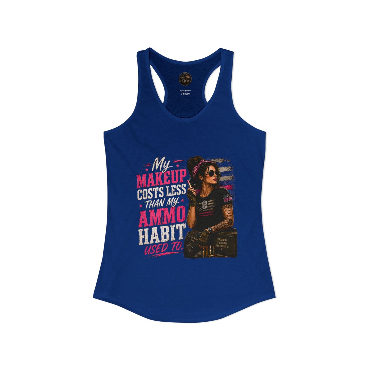 Women's Racerback Tank - "My Makeup Cost More Than My Ammo"
