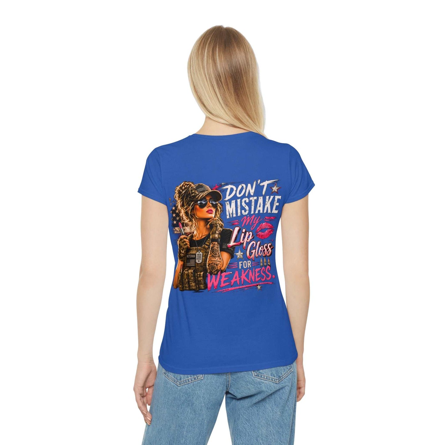 Women's Military-Inspired T-Shirt — "Don't Mistake My Lip Gloss for Weakness" Graphic Tee