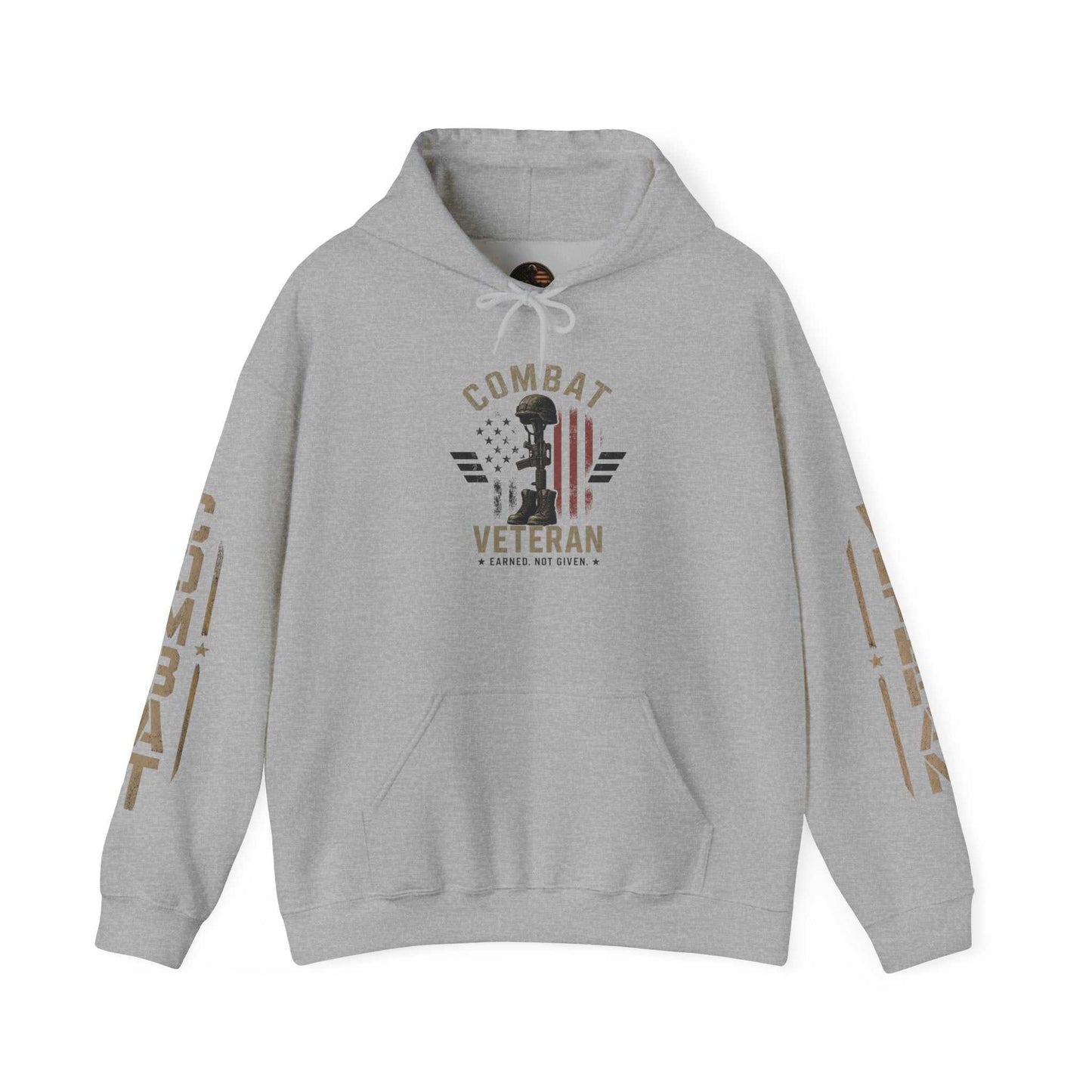 Combat Veteran Hoodie — Patriotic Military Veteran Sweatshirt with 'Combat Veteran' Sleeve Graphics