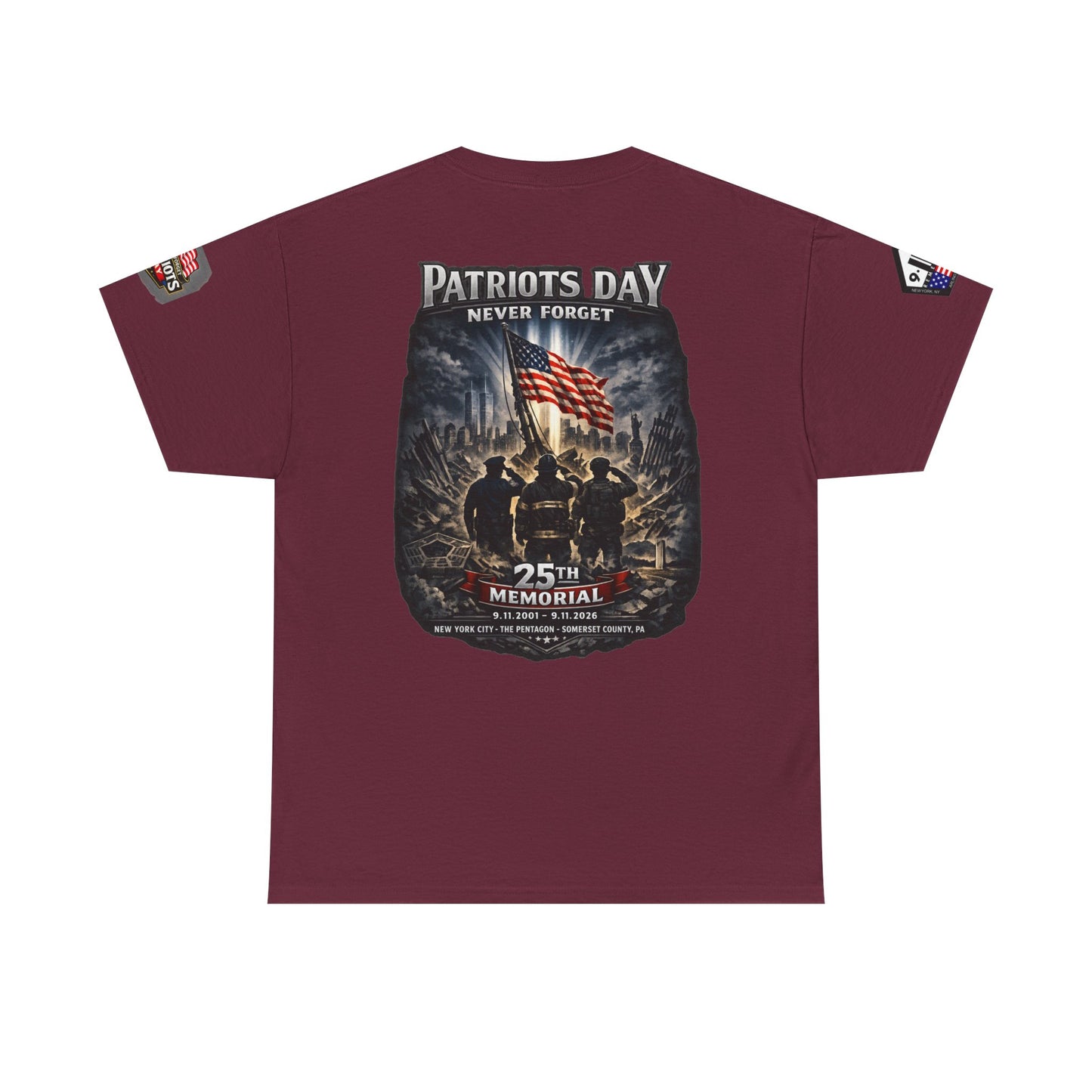 NYARNG Patriots Day Memorial Tee – "Never Forget" 25th Anniversary American Flag Shirt
