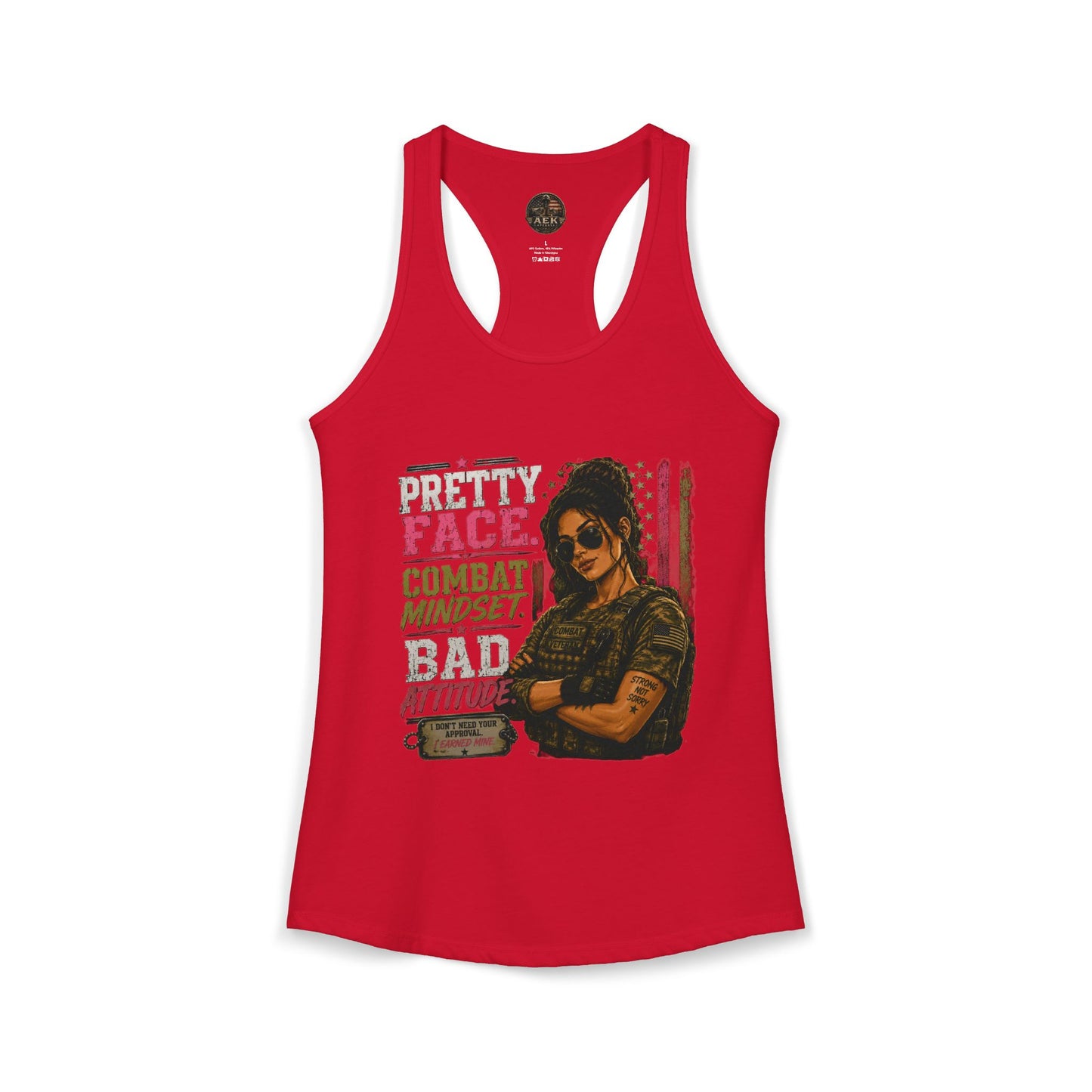 Women's Racerback Tank - "Pretty Face, Combat Mindset"