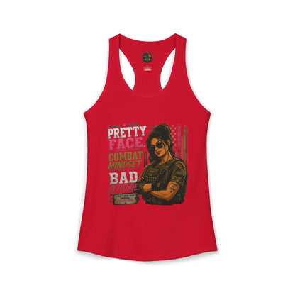 Women's Racerback Tank - "Pretty Face, Combat Mindset"