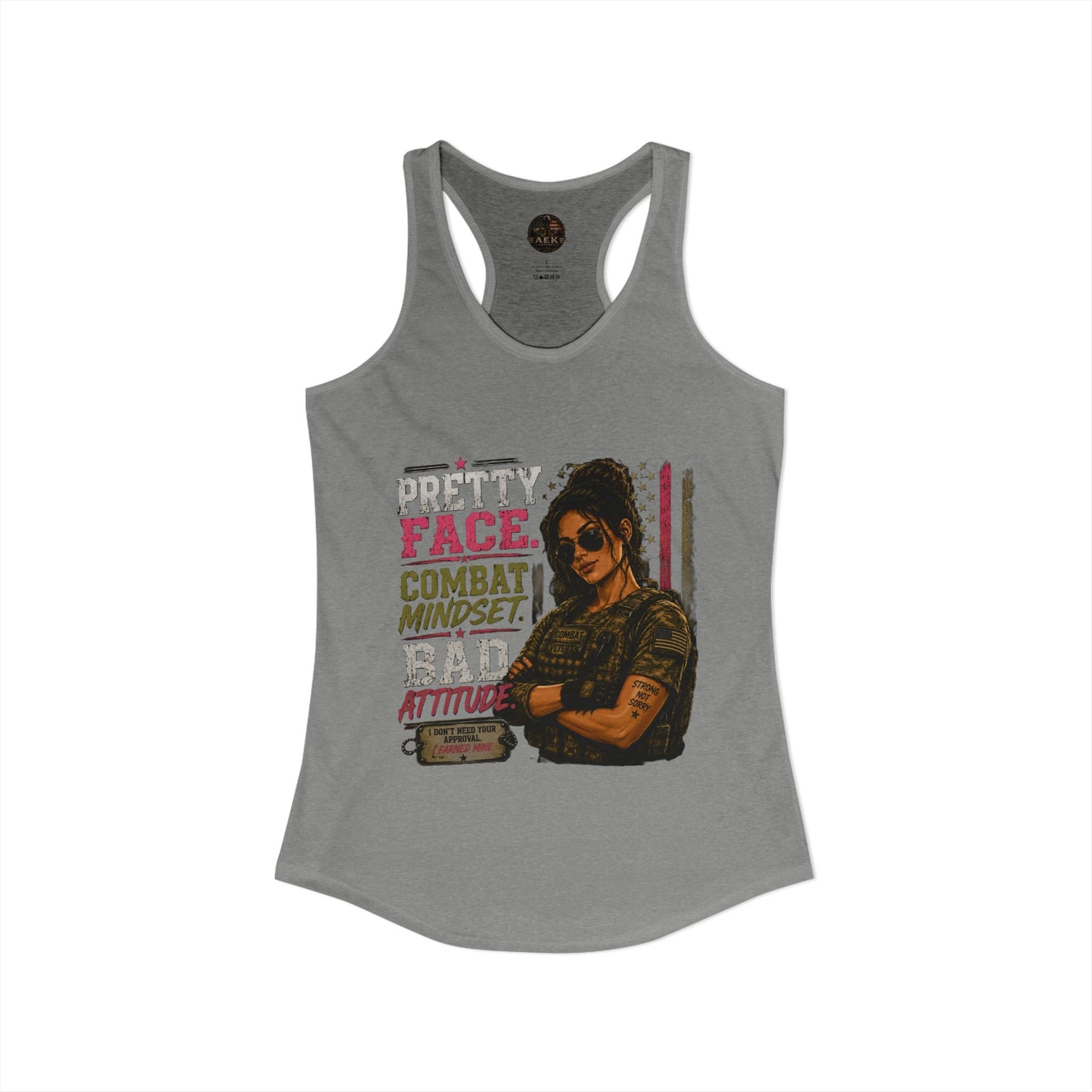 Women's Racerback Tank - "Pretty Face, Combat Mindset"