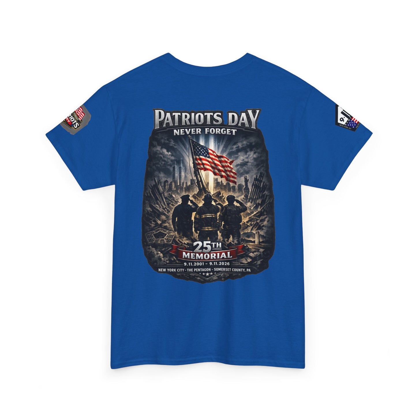 NYARNG Patriots Day Memorial Tee – "Never Forget" 25th Anniversary American Flag Shirt