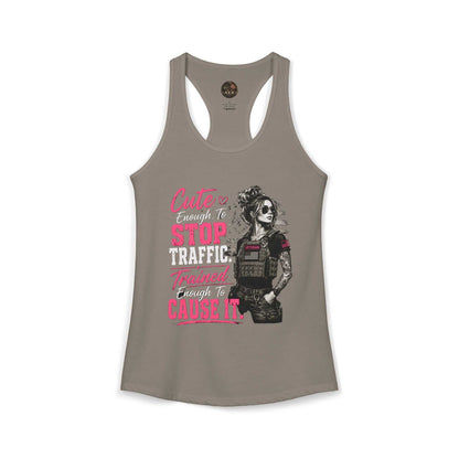 Women's Racerback Tank - "Cute Enough to Stop Traffic"