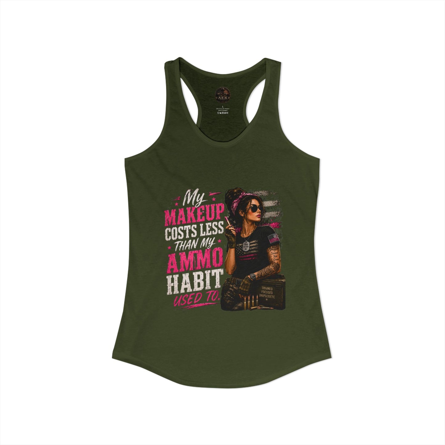 Women's Racerback Tank - "My Makeup Cost More Than My Ammo"