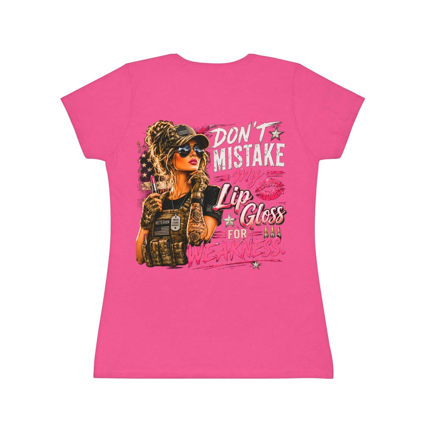 Women's Military-Inspired T-Shirt — "Don't Mistake My Lip Gloss for Weakness" Graphic Tee