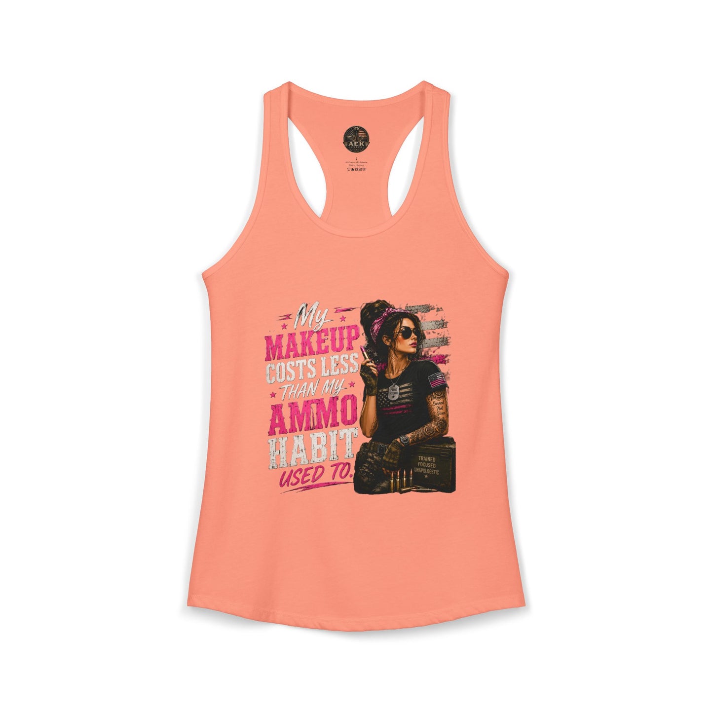 Women's Racerback Tank - "My Makeup Cost More Than My Ammo"