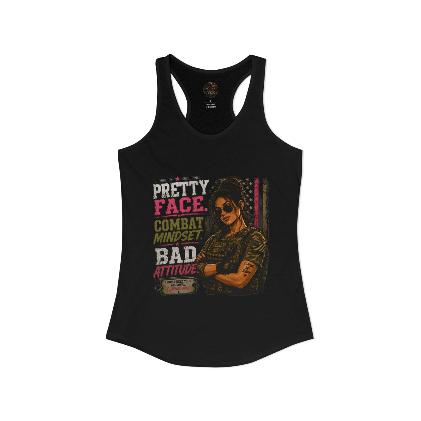 Women's Racerback Tank - "Pretty Face, Combat Mindset"