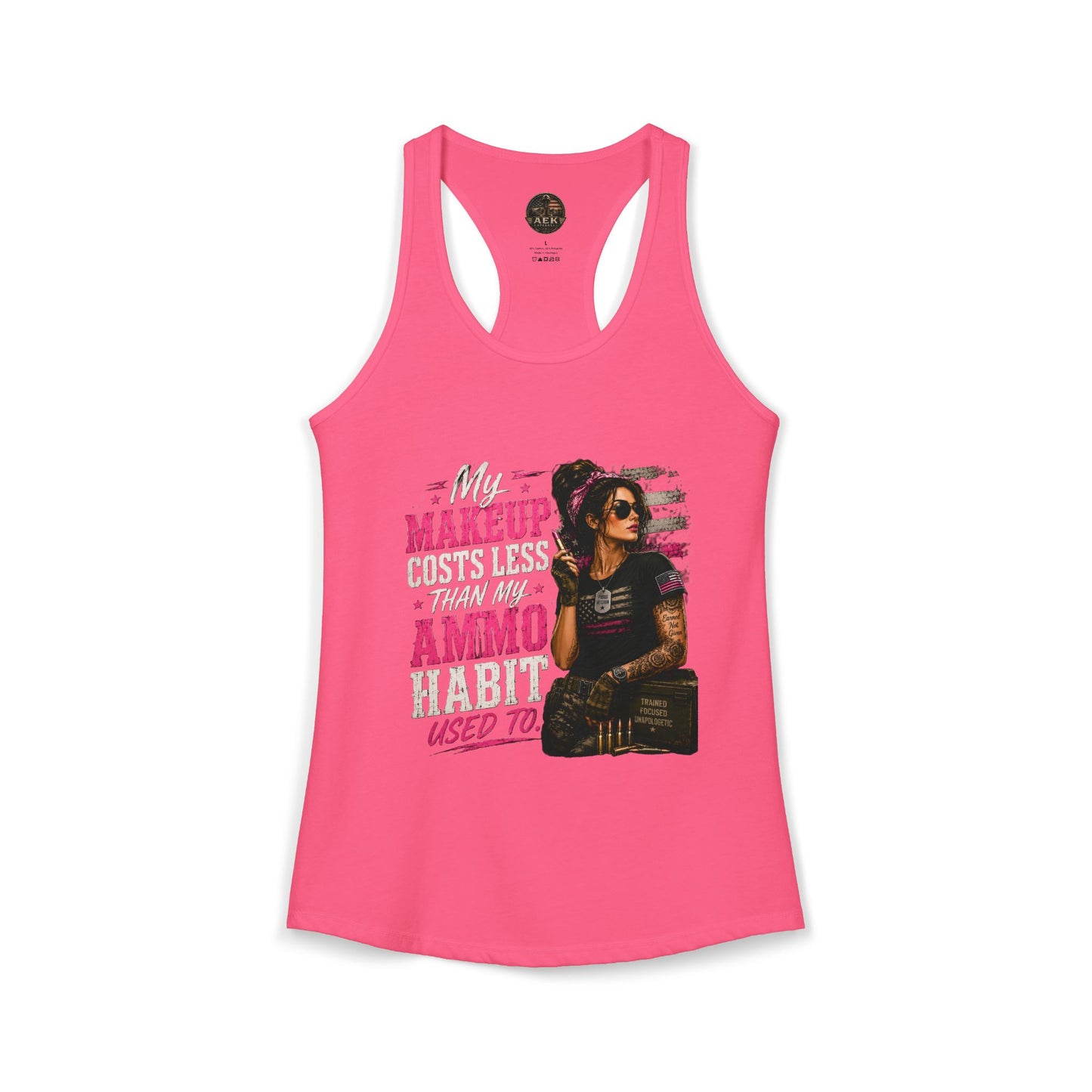 Women's Racerback Tank - "My Makeup Cost More Than My Ammo"