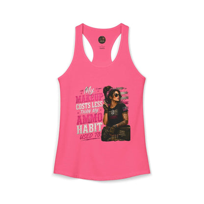 Women's Racerback Tank - "My Makeup Cost More Than My Ammo"