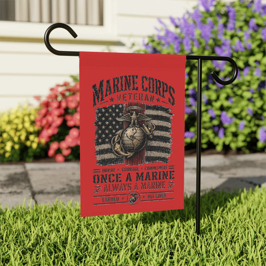 Marine Corps Veteran garden flag with distressed military design and Globe & Anchor emblem