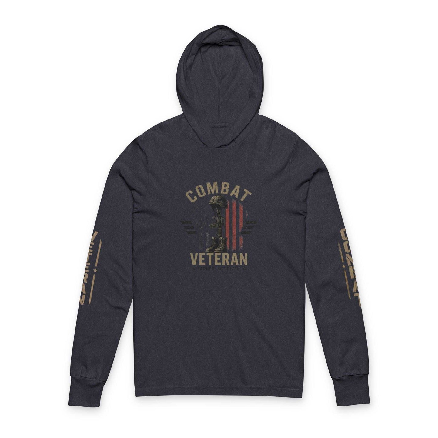 Combat Veteran Hooded Long-Sleeve Tee — Fallen Soldier Tribute Graphic