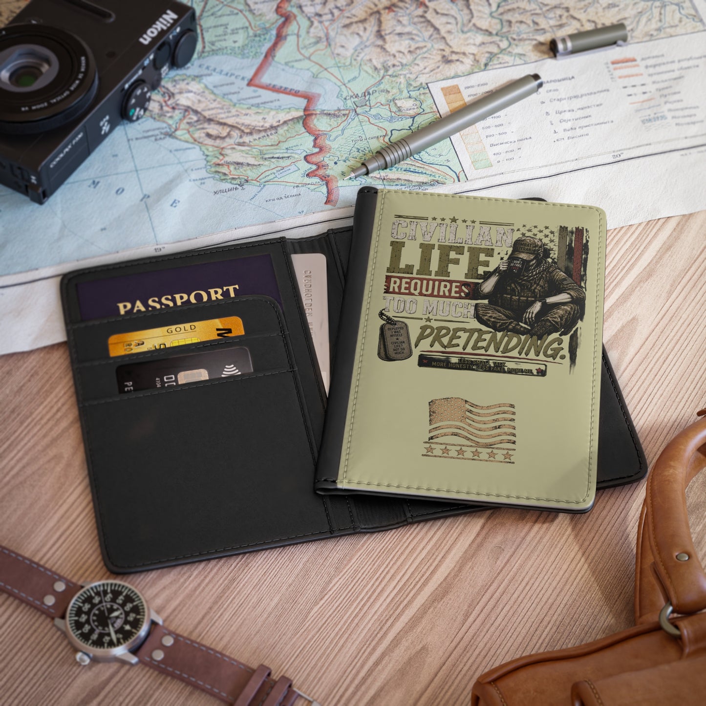 Passport Cover - 'Civilian Life Requires Too Much Pretending' Military Veteran Travel Passport Holder