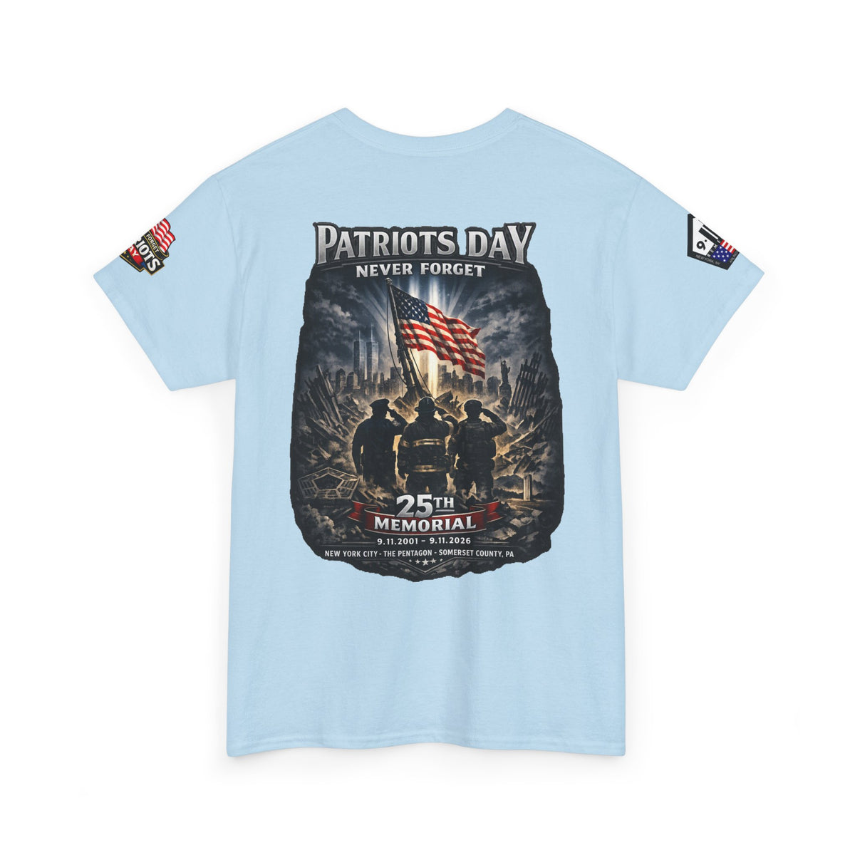NYARNG Patriots Day Memorial Tee – "Never Forget" 25th Anniversary American Flag Shirt