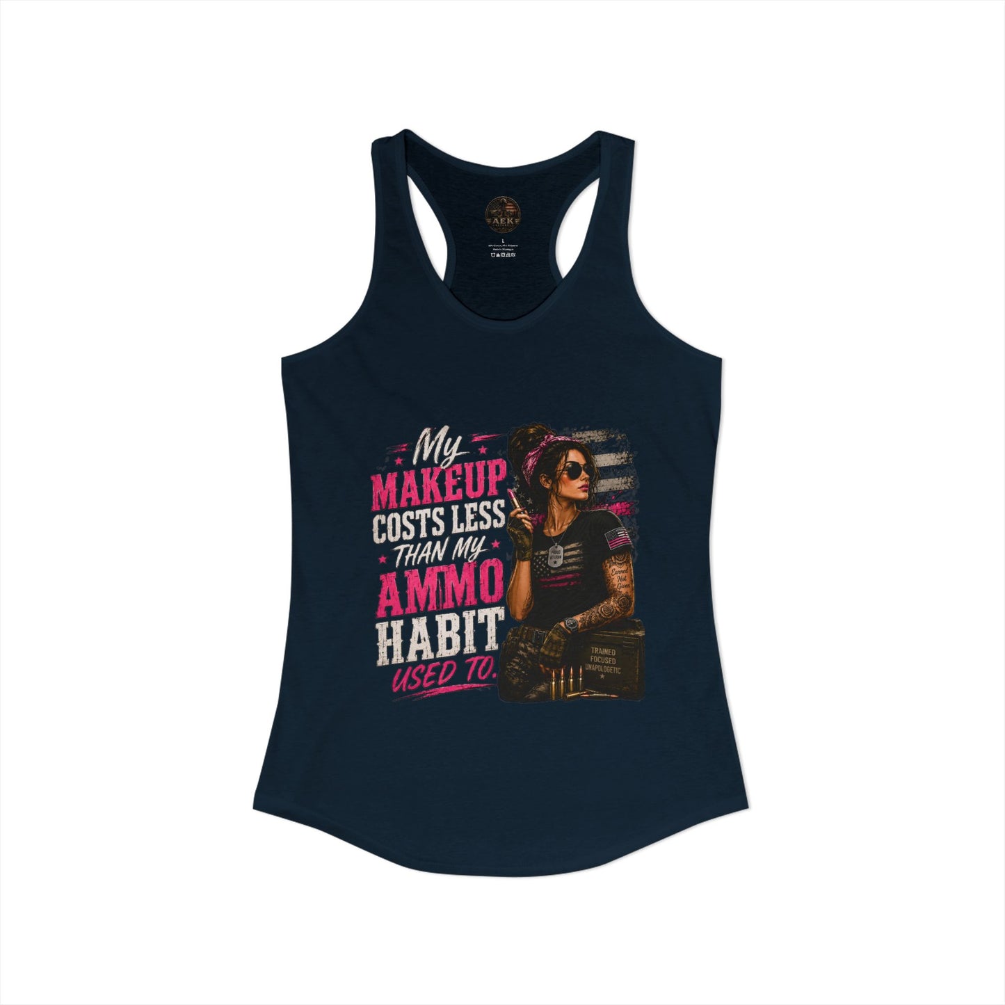 Women's Racerback Tank - "My Makeup Cost More Than My Ammo"