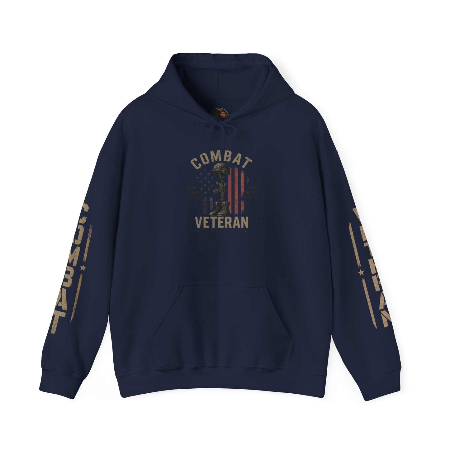 Combat Veteran Hoodie — Patriotic Military Veteran Sweatshirt with 'Combat Veteran' Sleeve Graphics