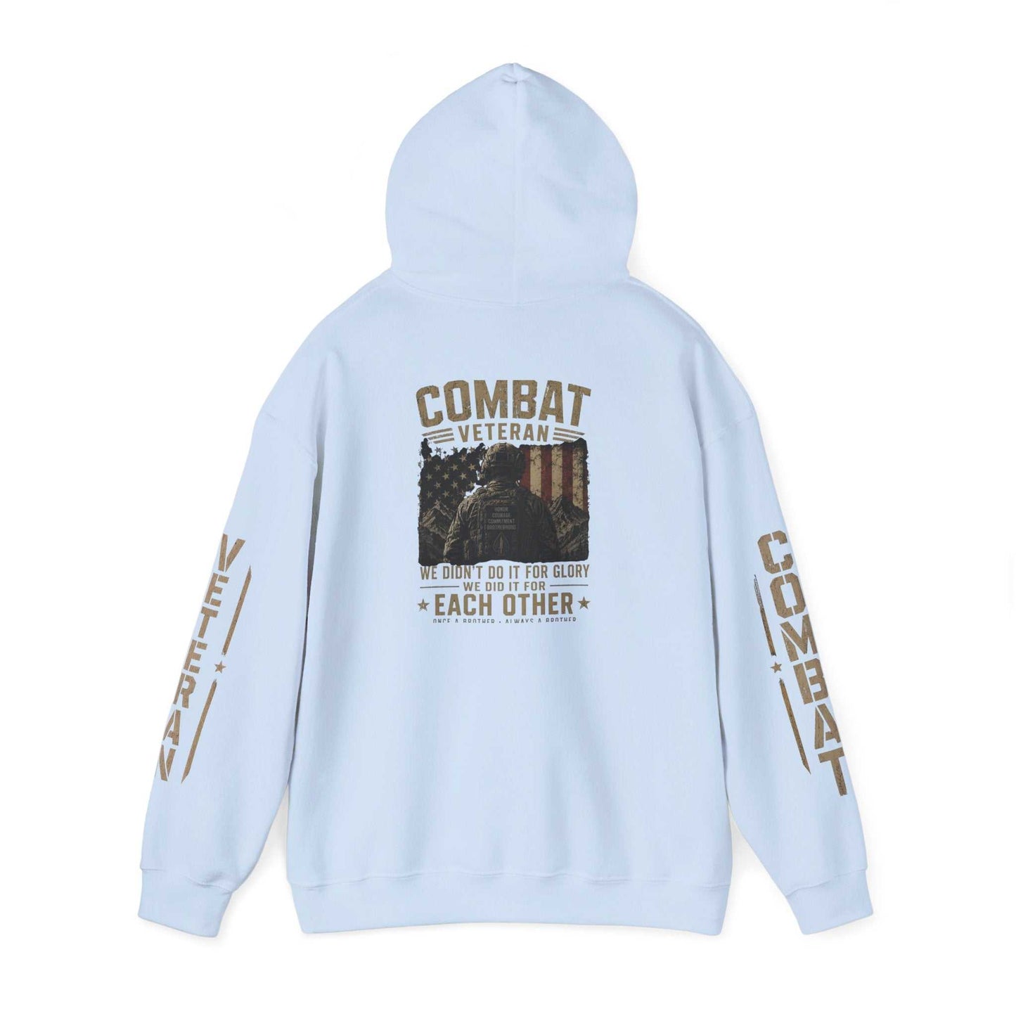 Combat Veteran Hoodie — Patriotic Military Veteran Sweatshirt with 'Combat Veteran' Sleeve Graphics