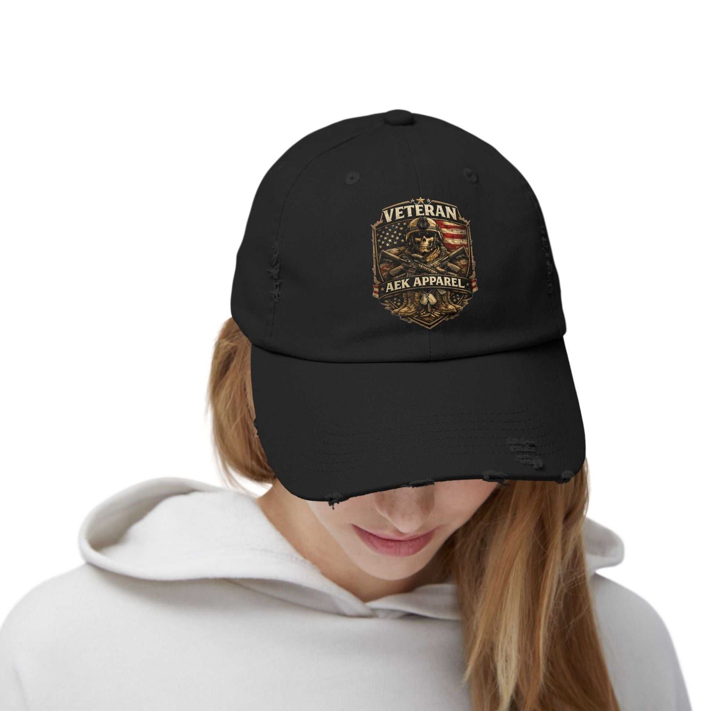 Veteran Distressed Cap - AEK Apparel Patriotic Military Hat
