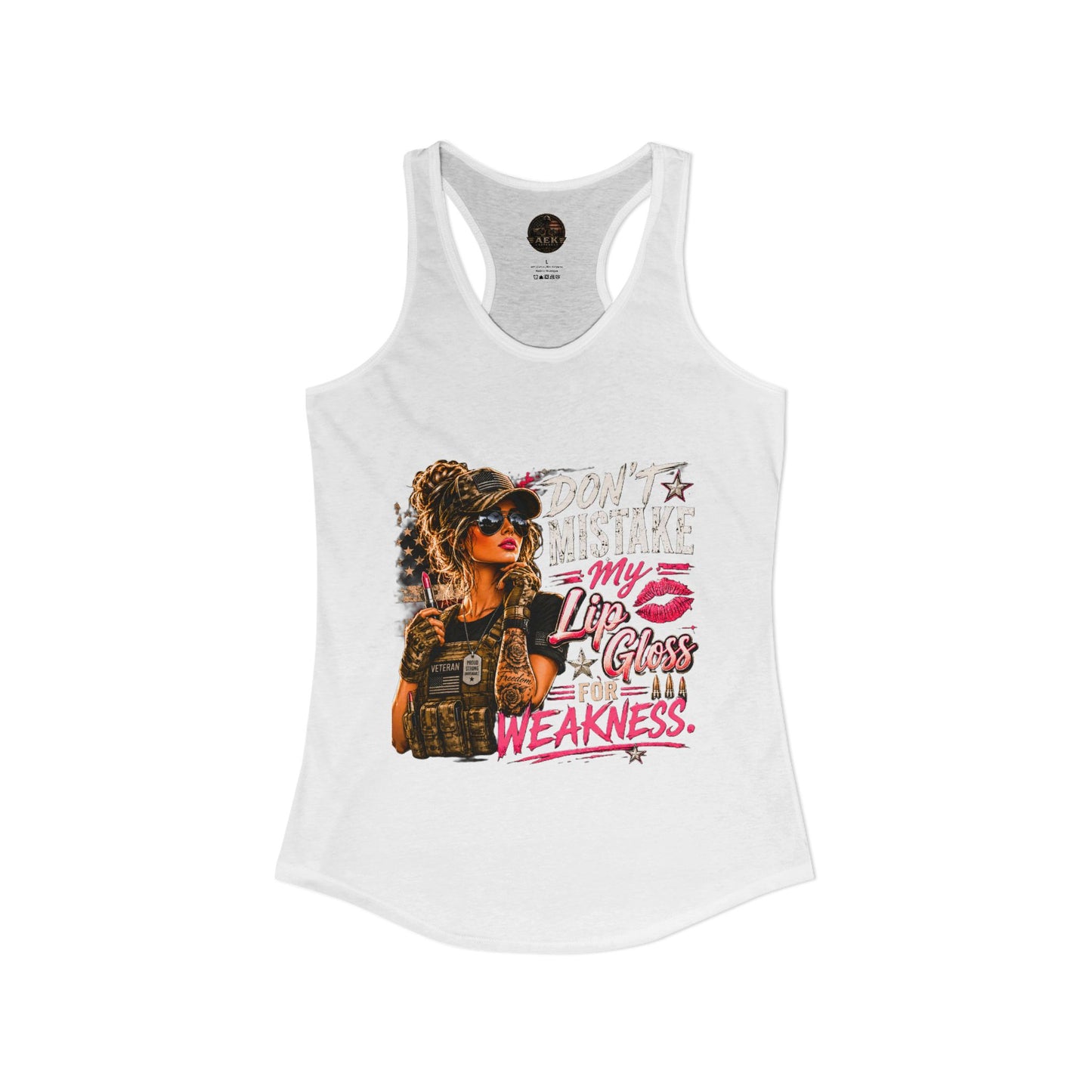 Women's Racerback Tank - "Don't Mistake My Lip Gloss for Weakness"