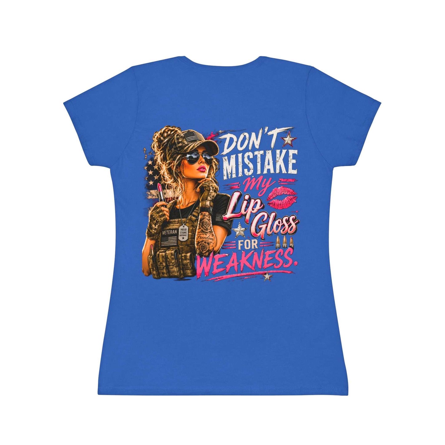 Women's Military-Inspired T-Shirt — "Don't Mistake My Lip Gloss for Weakness" Graphic Tee