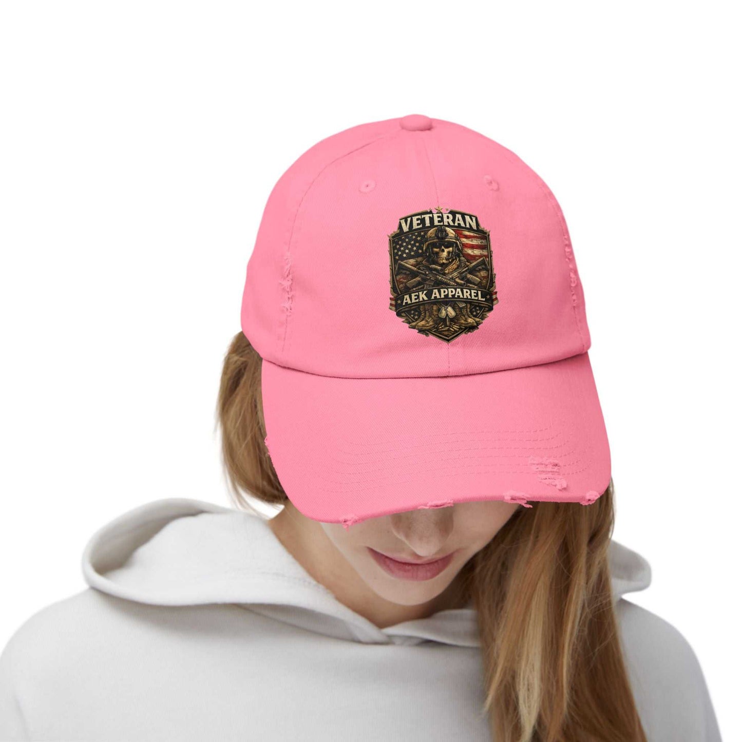 Veteran Distressed Cap - AEK Apparel Patriotic Military Hat