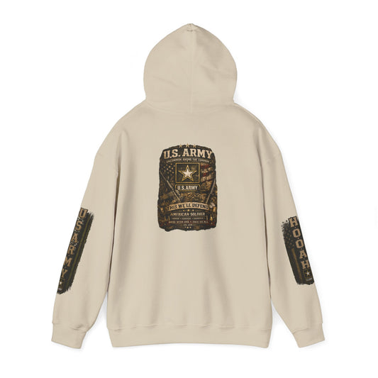 USMC Pride Hoodie with military skull and 'Hooah' sleeve design on soft cotton-poly blend